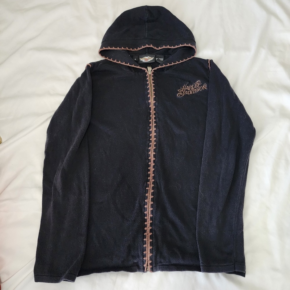Harley Davidson Full Zip Hoodie Sweatshirt Black‎ Size Medium Fleece